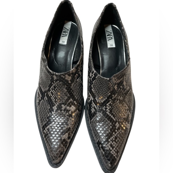ZARA Gray/Black Snakeskin Print Shooties Shoes Booties Western Cowgirl - Size 38 - Picture 4 of 11